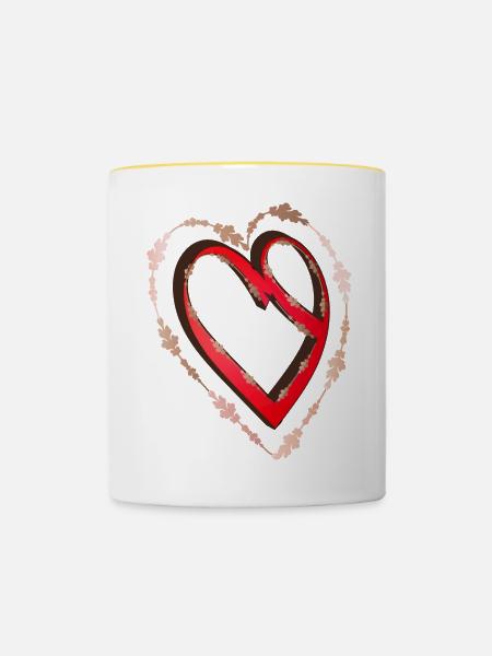 nostalgisches rotes Kalligrafie Herz - Tasse zweifarbig - Weiß/Gelb