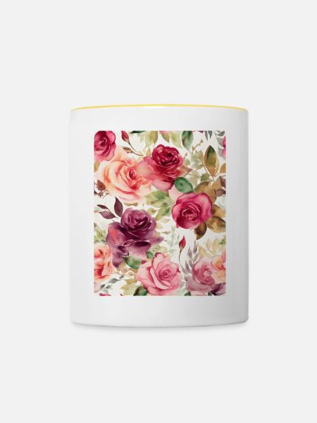 Wasserfarben Rose - Tasse zweifarbig - Weiß/Gelb