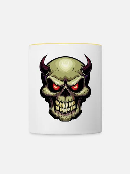 Schädel - Tasse zweifarbig - Weiß/Gelb