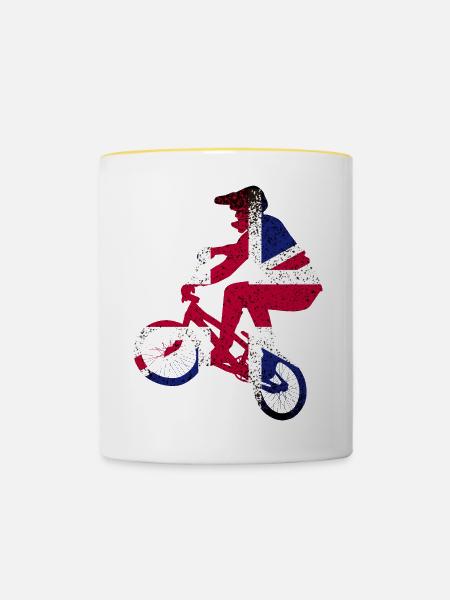 Union Jack Radfahrer-Silhouette - Tasse zweifarbig - Weiß/Gelb