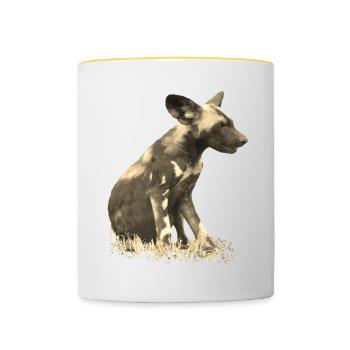 Wild dog in cuttlefish - Dog - Wild animal - Africa - Contrasting Mug - white/yellow - Front