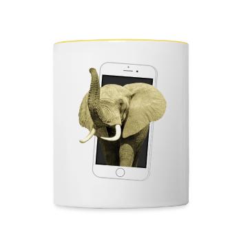 Smartphone with elephant - Elephant in Africa - Contrasting Mug - white/yellow - Front