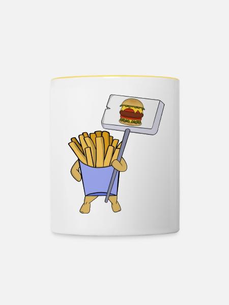 Pommes frites protestieren für Hamburger - Tasse zweifarbig - Weiß/Gelb