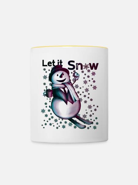 Let it Snow – Fröhlicher Schneemann - Tasse zweifarbig - Weiß/Gelb