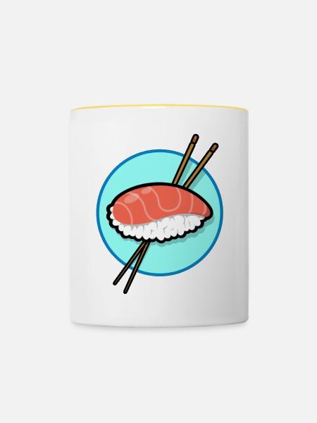 Lachs Sushi - Tasse zweifarbig - Weiß/Gelb