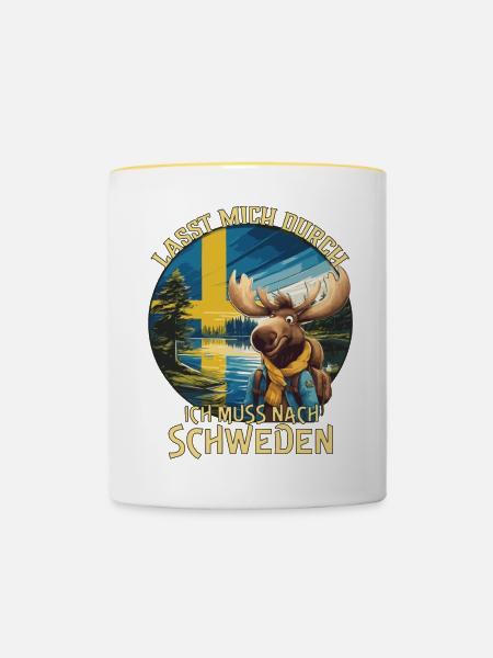 Schweden - lasst mich durch - Elch - Tasse zweifarbig - Weiß/Gelb