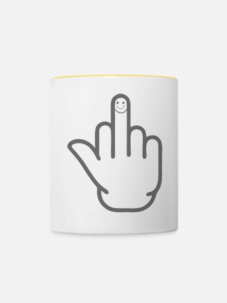 Mittelfinger - Tasse zweifarbig - Weiß/Gelb