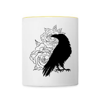 Schwarzer Rabe Rosen Vollmond - Tasse zweifarbig - Weiß/Gelb - Vorne