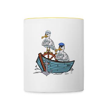 Maritime Möwen Möwe Seemänner Seefahrer Reise Boot - Tasse zweifarbig - Weiß/Gelb - Vorne