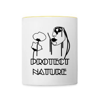 Natur schützen - Mohn- und Bienenporträt - Tasse zweifarbig - Weiß/Gelb - Vorne