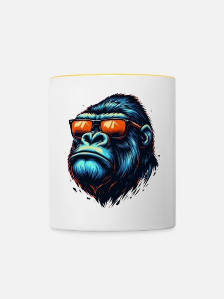 Gorillas mit Sonnenbrille - Tasse zweifarbig - Weiß/Gelb