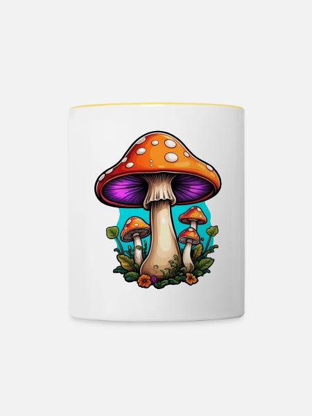 Leuchtende Waldpilze Neon - Tasse zweifarbig - Weiß/Gelb