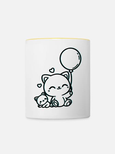 Katzen - Tasse zweifarbig - Weiß/Gelb