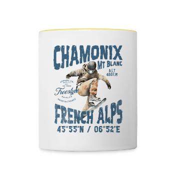 Design Skateboard Berg Alpin Skifahren - Tasse zweifarbig - Weiß/Gelb - Vorne