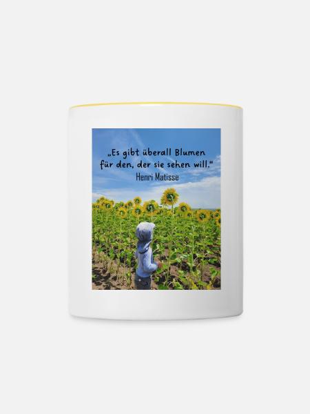 Überall Blumen 2 - Tasse zweifarbig - Weiß/Gelb