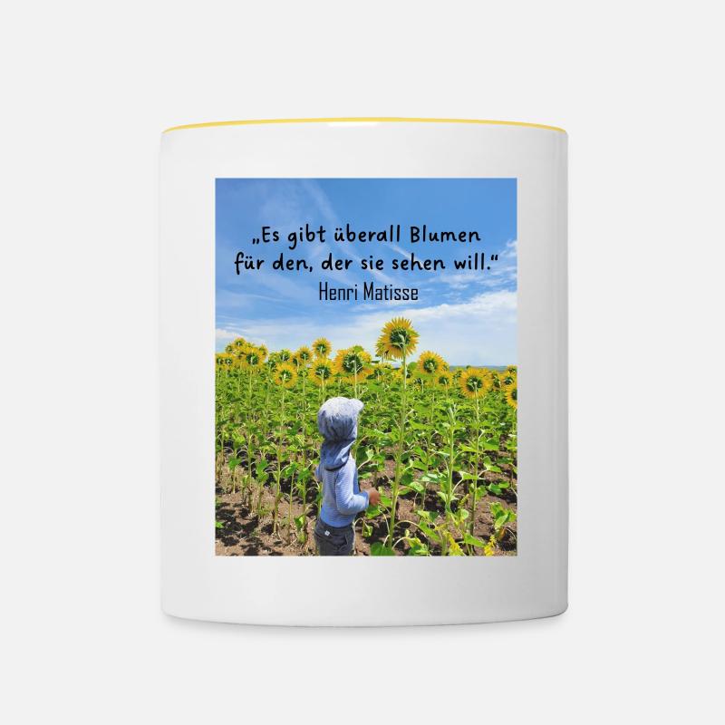 Überall Blumen 2 - Tasse zweifarbig - Weiß/Gelb