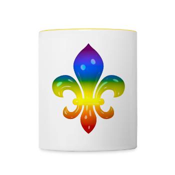 Fleur de Lys in rainbow colours - Contrasting Mug - white/yellow - Front