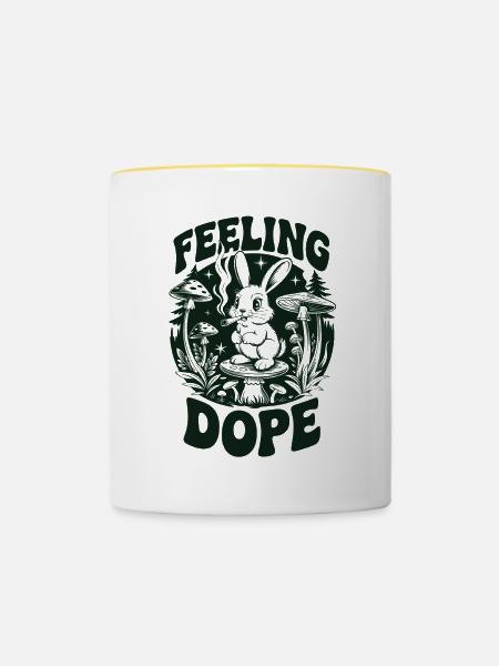 Psychedelischer Hase im Wald - Tasse zweifarbig - Weiß/Gelb