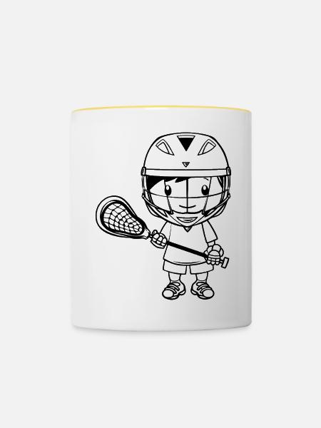 Lacrosse Junge Cartoon - Tasse zweifarbig - Weiß/Gelb