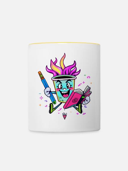 Coole Kaffeebecher - Tasse zweifarbig - Weiß/Gelb