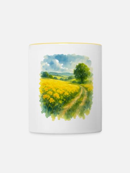 Frühlingshafte Landschaft mit Rapsfeld - Tasse zweifarbig - Weiß/Gelb