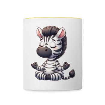 zèbre yoga méditation relaxation chill dessin animé - Mug contrasté - blanc/jaune - Devant