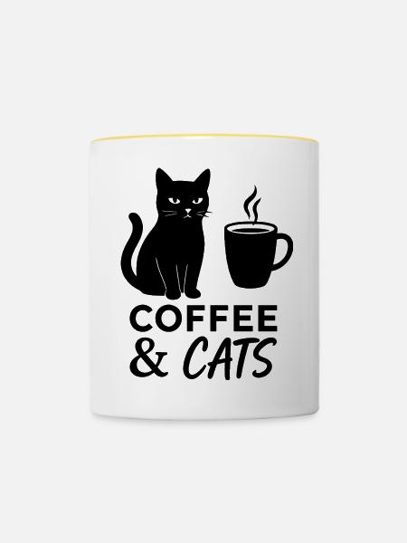 Coffee Cat - Tasse zweifarbig - Weiß/Gelb