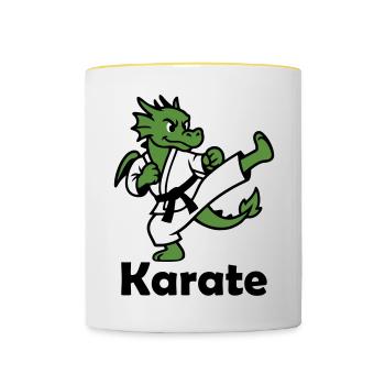 Karate Drache - Tasse zweifarbig - Weiß/Gelb - Vorne