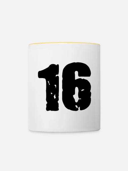 16 Zahl Trikot - Tasse zweifarbig - Weiß/Gelb