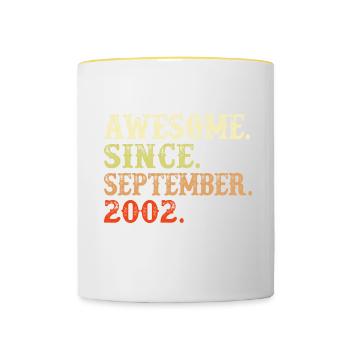 Septembre 2002 - Cadeau du 20e anniversaire. Génial. - Mug contrasté - blanc/jaune - Devant