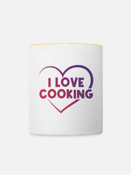 Ich liebe Kochen - Tasse zweifarbig - Weiß/Gelb