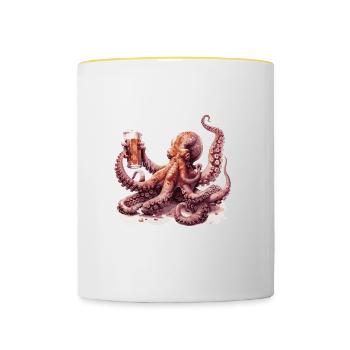 Octopus Beer Funny - Contrasting Mug - white/yellow - Front