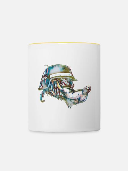 Hund mit Sprengstoff - Tasse zweifarbig - Weiß/Gelb