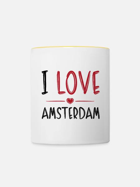 I Love Amsterdam - Tasse zweifarbig - Weiß/Gelb
