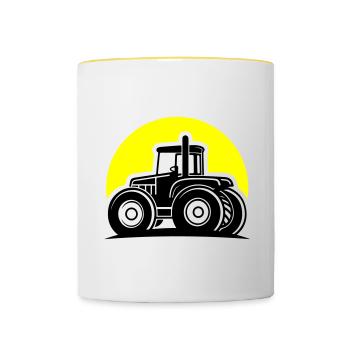 Traktor Icon Farmer Symbol - Tasse zweifarbig - Weiß/Gelb - Vorne