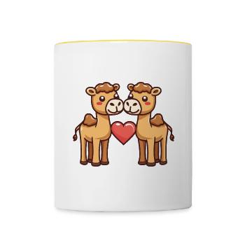 Couple De Chameaux Amoureux Animal Saint Valentin - Mug contrasté - blanc/jaune - Devant