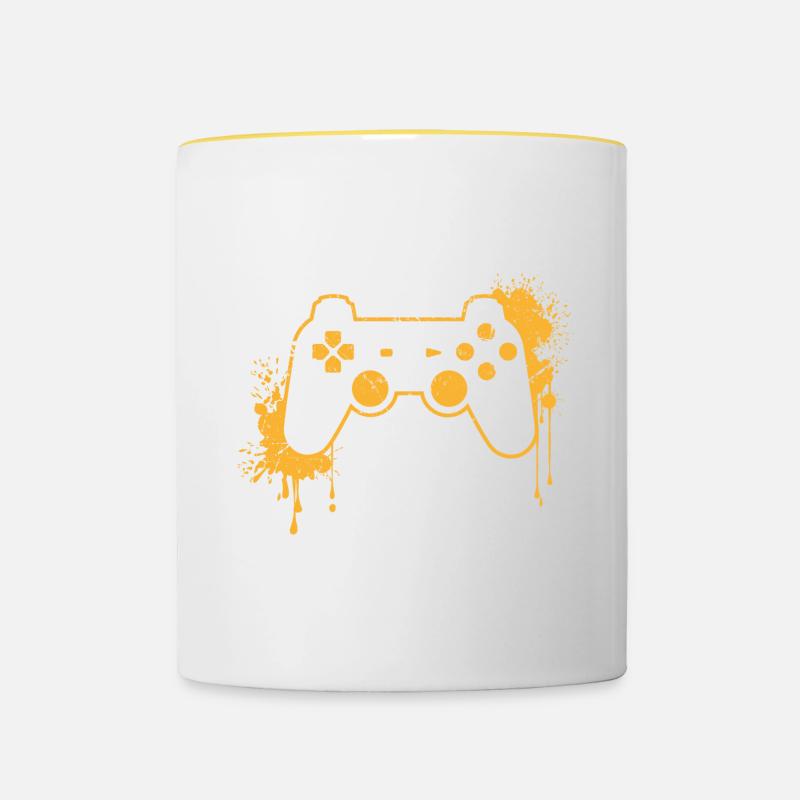 CONTROLLER RETRO in gelb - Tasse zweifarbig - Weiß/Gelb