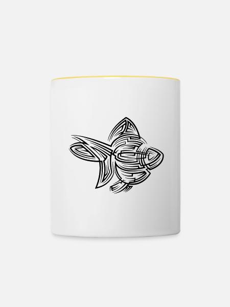 Goldfisch Tribal Tattoo - Tasse zweifarbig - Weiß/Gelb