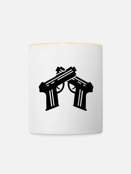 Pistole Symbol - Tasse zweifarbig - Weiß/Gelb