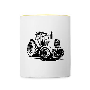Traktor Bauer Farmer Symbol - Tasse zweifarbig - Weiß/Gelb - Vorne