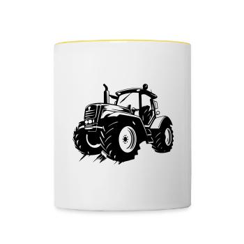 Traktor Bauer Farmer Symbol - Tasse zweifarbig - Weiß/Gelb - Vorne
