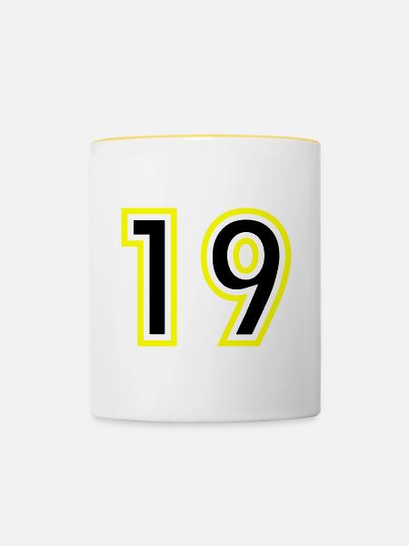 19 Zahl College - Tasse zweifarbig - Weiß/Gelb