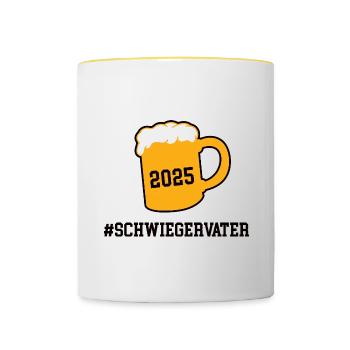 Schwiegervater 2025 Vater der Braut Schwiegerpapa - Tasse zweifarbig - Weiß/Gelb - Vorne