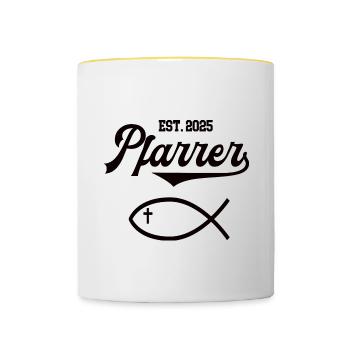 Pfarrer est 2025 Fisch Symbol Christentum Kirche - Tasse zweifarbig - Weiß/Gelb - Vorne
