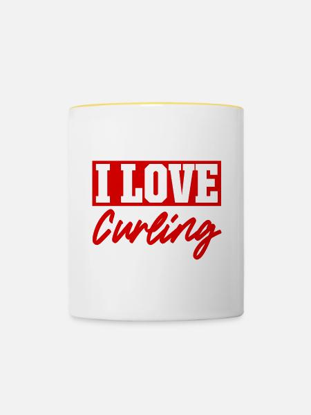 Ich liebe Curling - Tasse zweifarbig - Weiß/Gelb