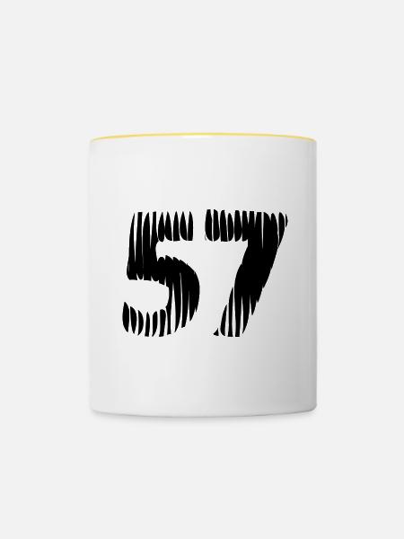 57 Zahl Trikot - Tasse zweifarbig - Weiß/Gelb