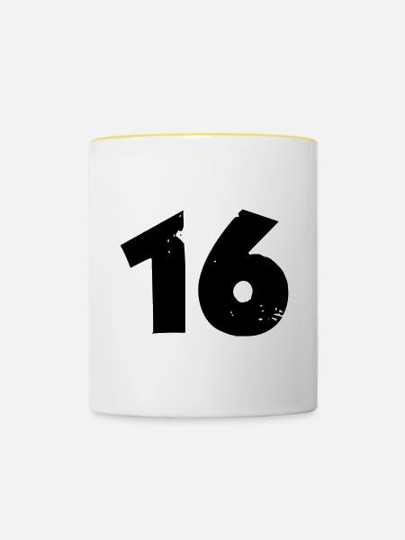 16 Zahl - Tasse zweifarbig - Weiß/Gelb