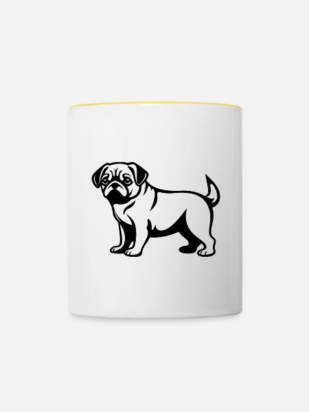 Pug Hund - Tasse zweifarbig - Weiß/Gelb