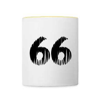 66 Zahl Trikot - Tasse zweifarbig - Weiß/Gelb - Vorne