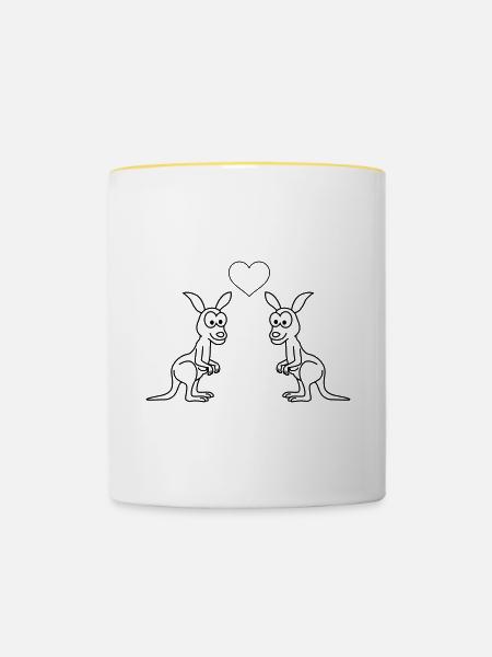 Kangaroo Comic Paar Liebe - Tasse zweifarbig - Weiß/Gelb